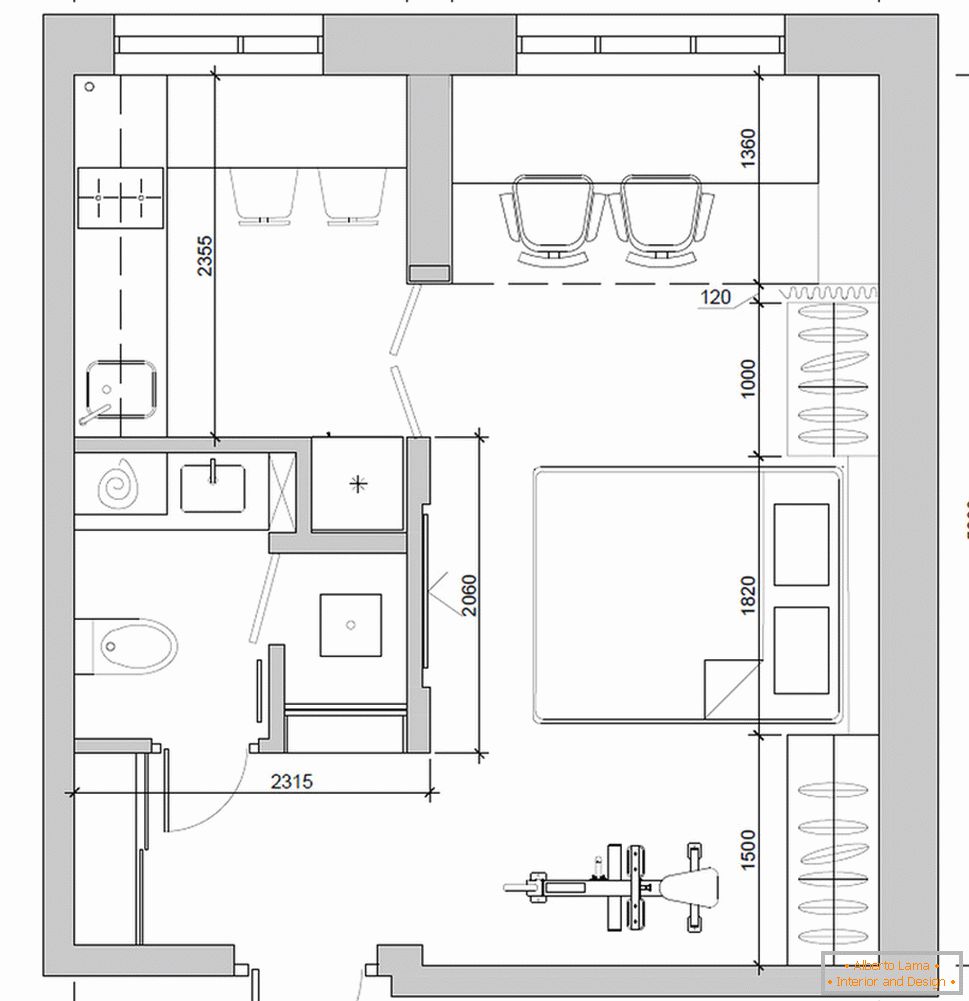 Diseño del apartamento 30 metros cuadrados. m en colores pastel
