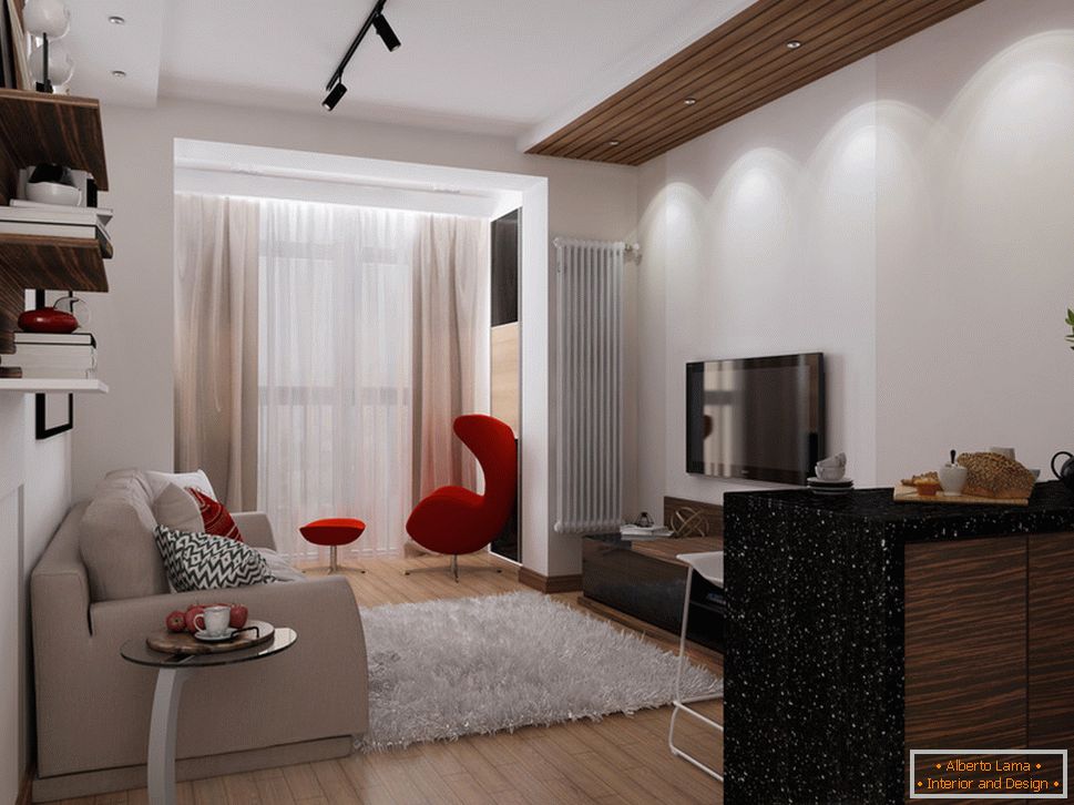 Diseño de apartamento 30 sq. M. m con acentos rojos - фото 3