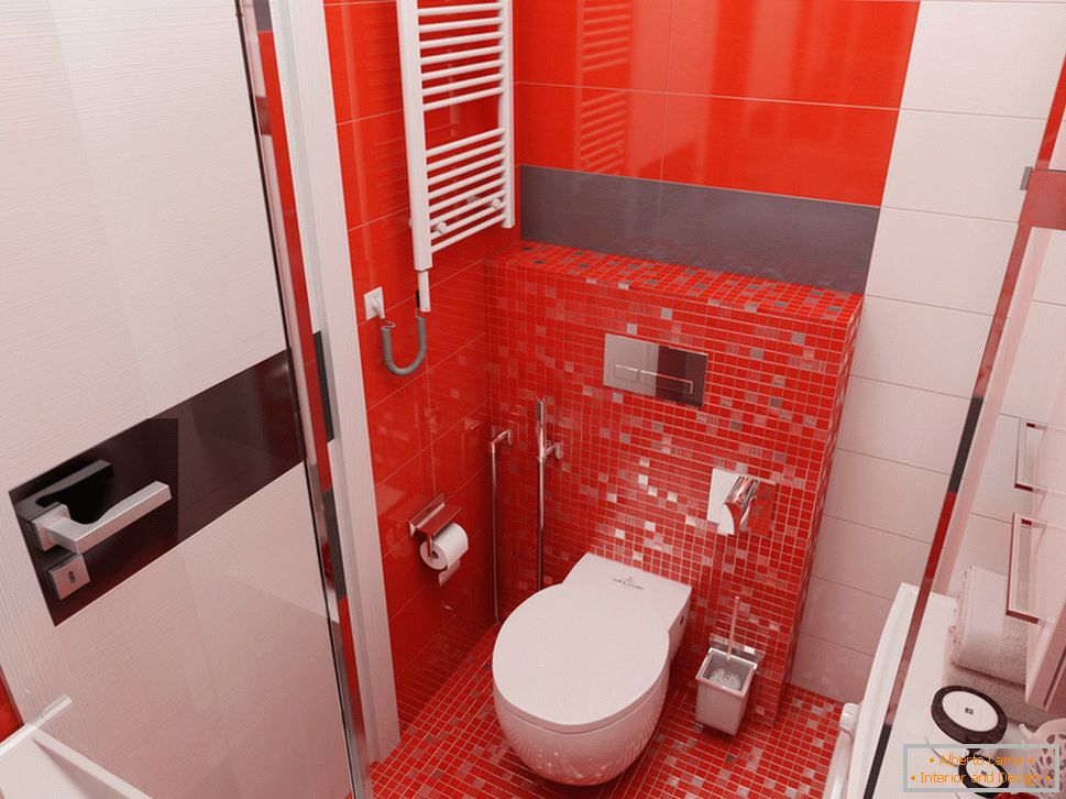 Diseño de baño con acentos rojos