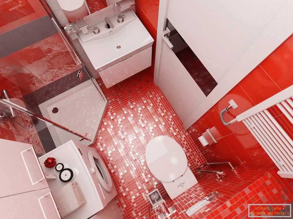 Diseño de baño con acentos rojos - фото 4