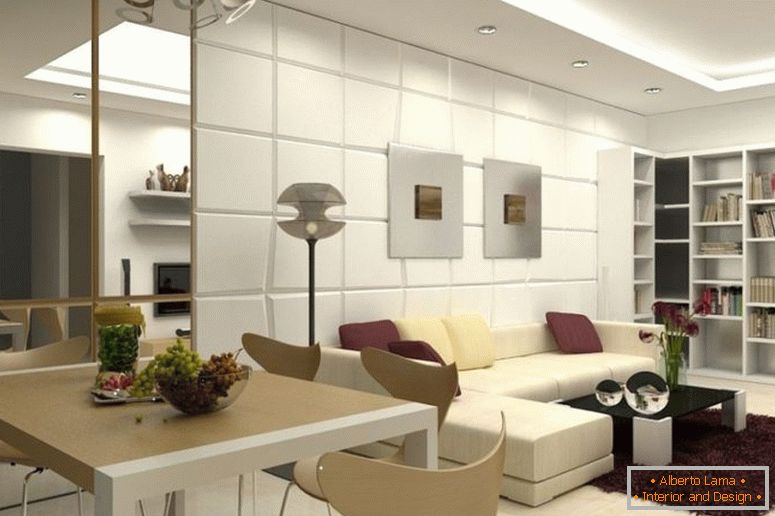 inspirador-moderno-comedor-y-sala de estar-diseño-para-pequeño-apartamento-con-beige-polipiel-seccional-sofá-y-negro-vidrio-mesita-sobre-rosa-marrón-alfombras-como- bien-como-cool-corner-madera-bookshelves-1120x7