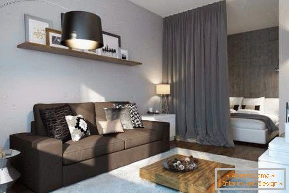 Ideas para el diseño de apartamentos tipo estudio: la opción de dividir el dormitorio y la sala de estar