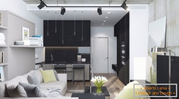 Elegante estudio de diseño de 30 metros cuadrados en estilo loft