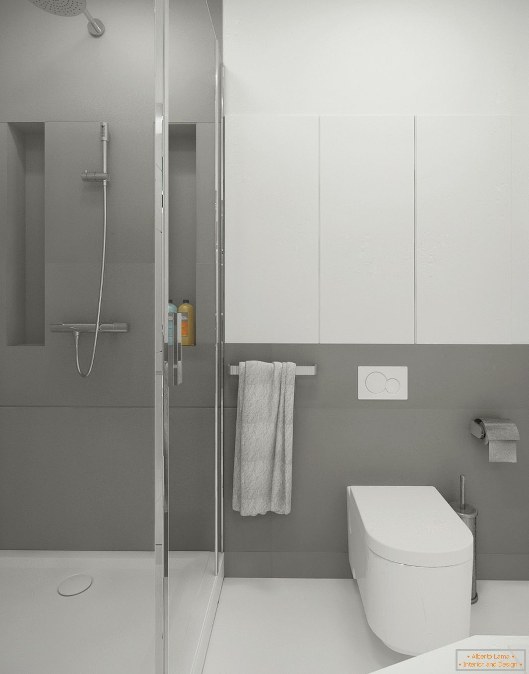 Cuarto de baño en color blanco-gris
