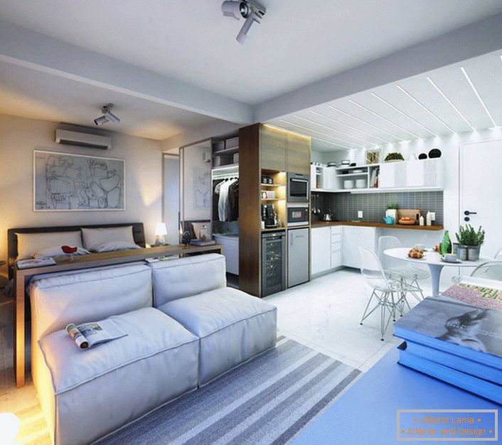 Versión con estilo del diseño interior de un estudio pequeño apartamento