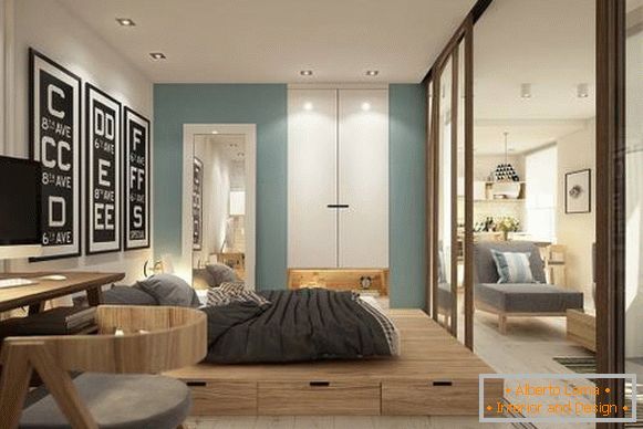 Dormitorio separado en el estudio de diseño de 40 metros cuadrados foto