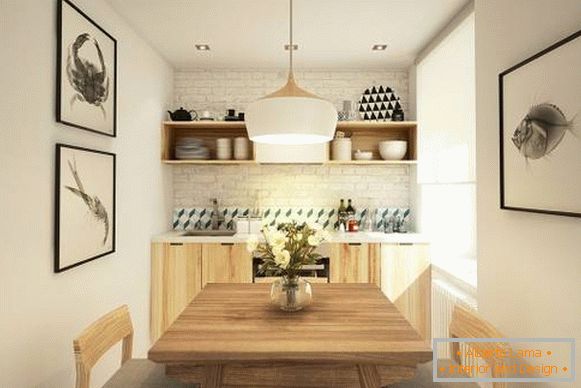 Pequeña cocina en el diseño de un apartamento de 40 metros cuadrados