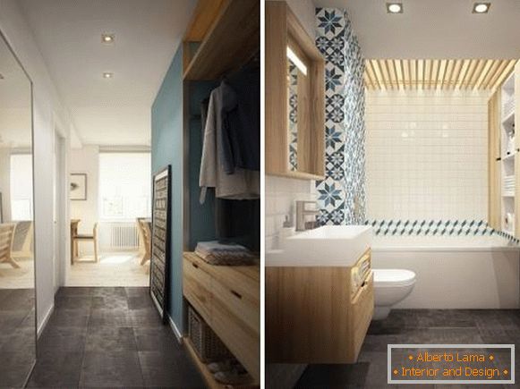 Foto de una antesala y un baño en el diseño de un apartamento de 40 metros cuadrados