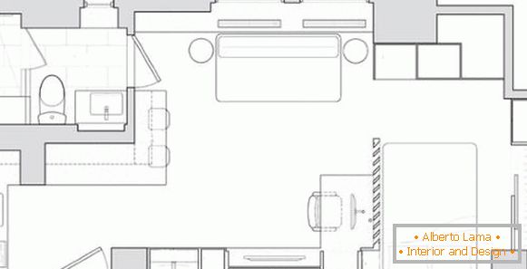 El proyecto de apartamento de diseño de 40 sq. M - el esquema de las habitaciones