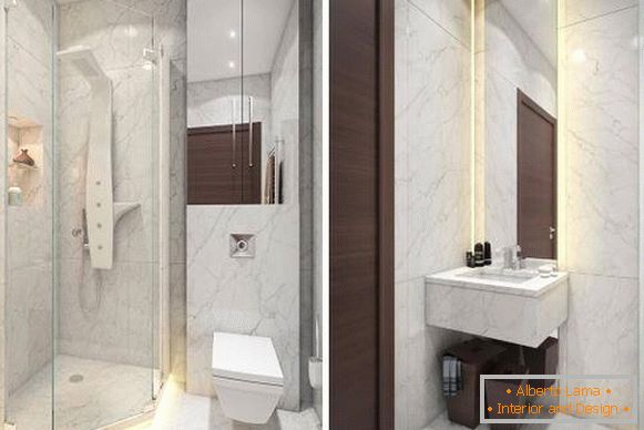 Baño de mármol en el diseño de apartamento de 1 habitación