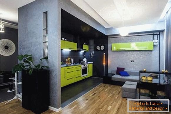 Diseño interior de un apartamento de una habitación con una cocina combinada