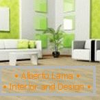 Muebles blancos en un interior verde claro