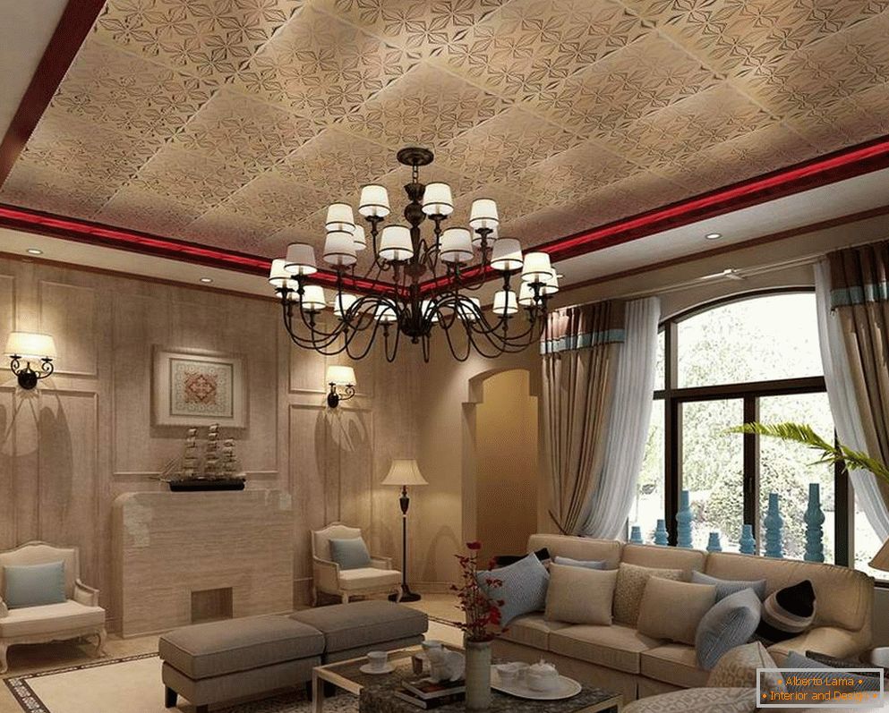 Sala de estar en estilo clásico с высоким потолком