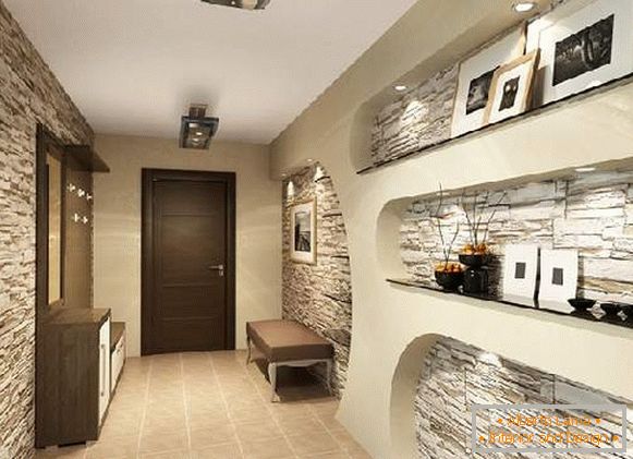 diseño de pasillo con foto de piedra decorativa, foto 26