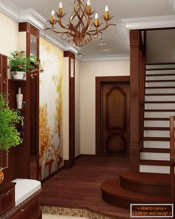 Diseño de un pequeño pasillo en una casa privada con una escalera al segundo piso
