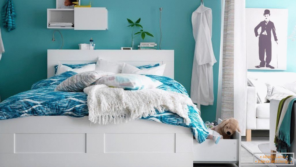 Diseño de dormitorio en colores turquesa