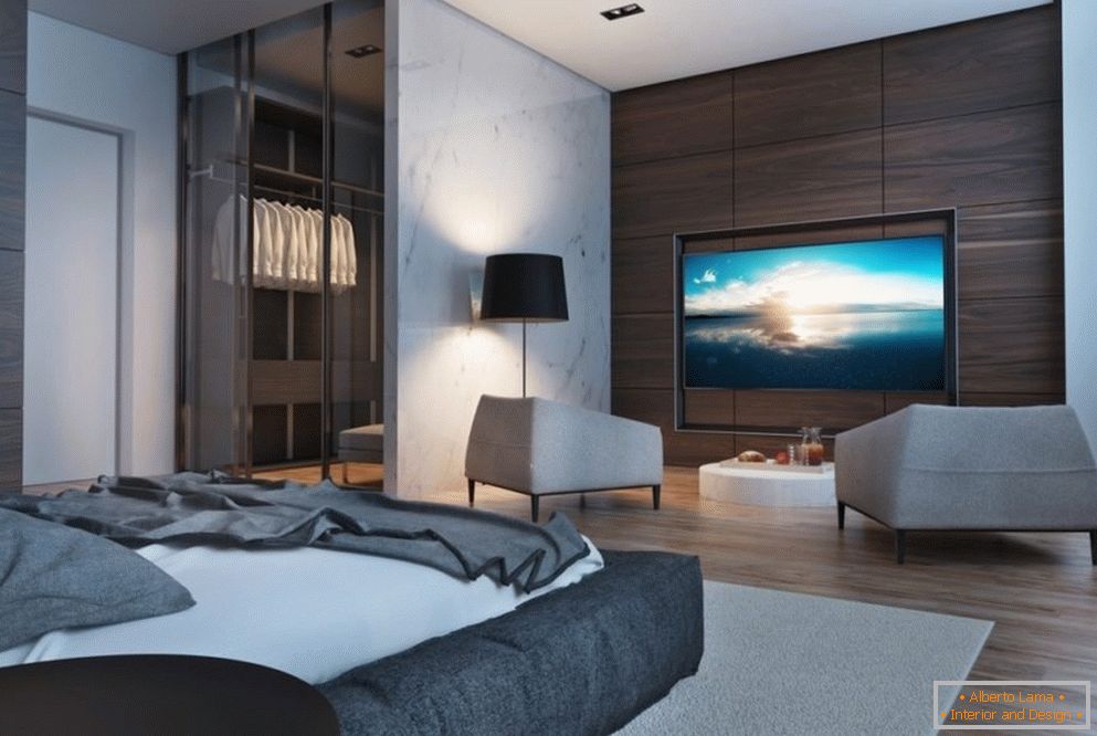 Diseño de dormitorio en estilo de alta tecnología