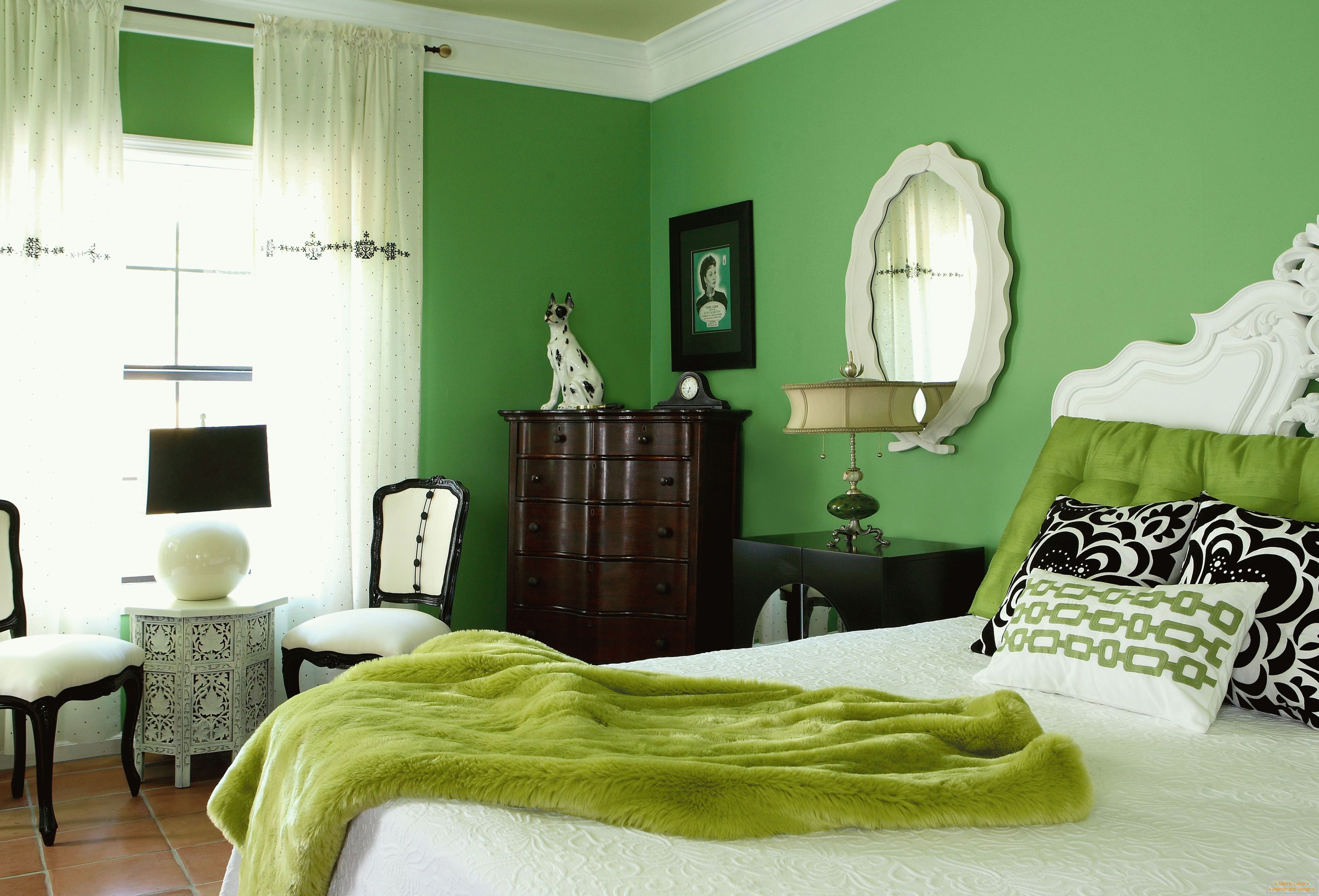 Dormitorio en colores verdes