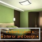 La combinación de verde y marrón en el interior del dormitorio