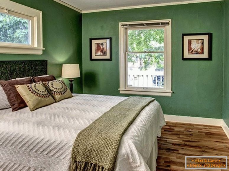 Dormitorio con estilo en colores verdes