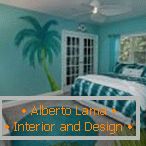 Dormitorio verde en un estilo marino