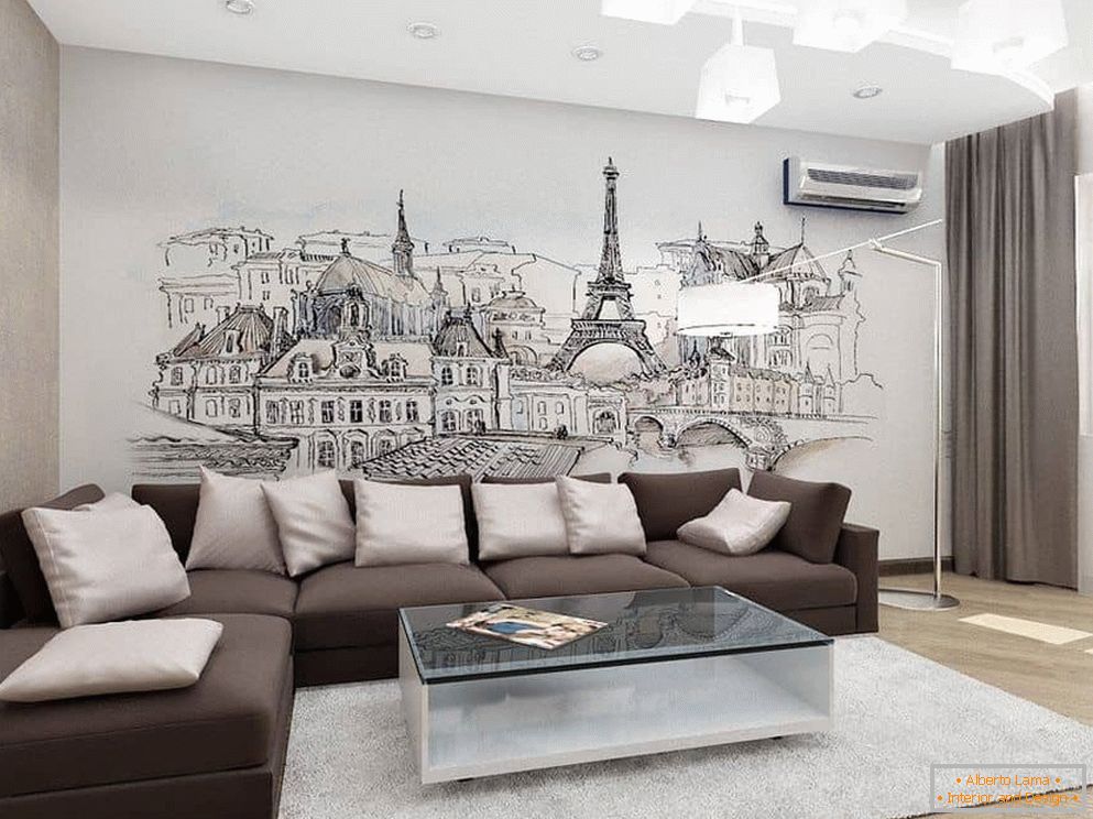 Diseño de la sala de estar con decoración de la pared