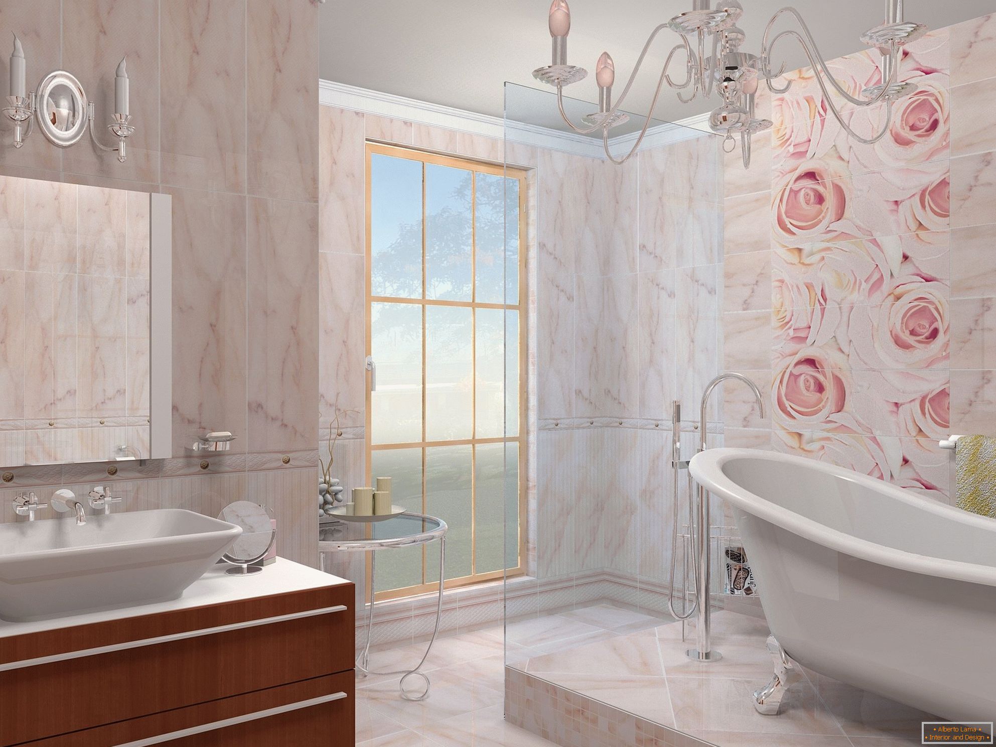 La combinación de beige y rosa en el diseño del baño