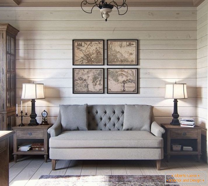 Sala de estar en estilo provenzal en tonos grises
