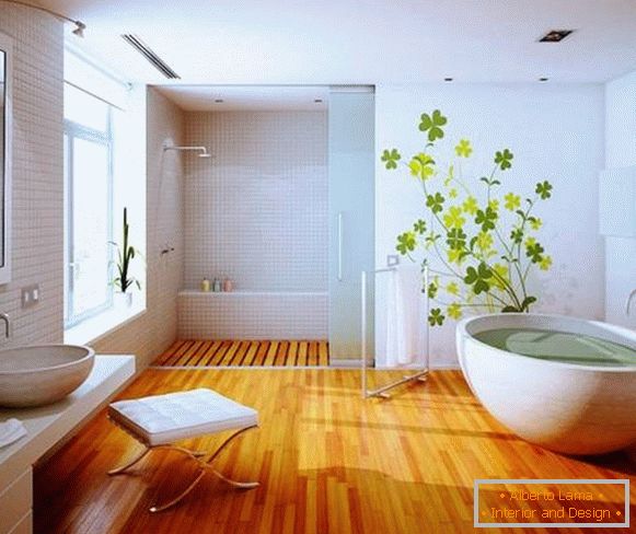 Diseño de baño con suelos de madera