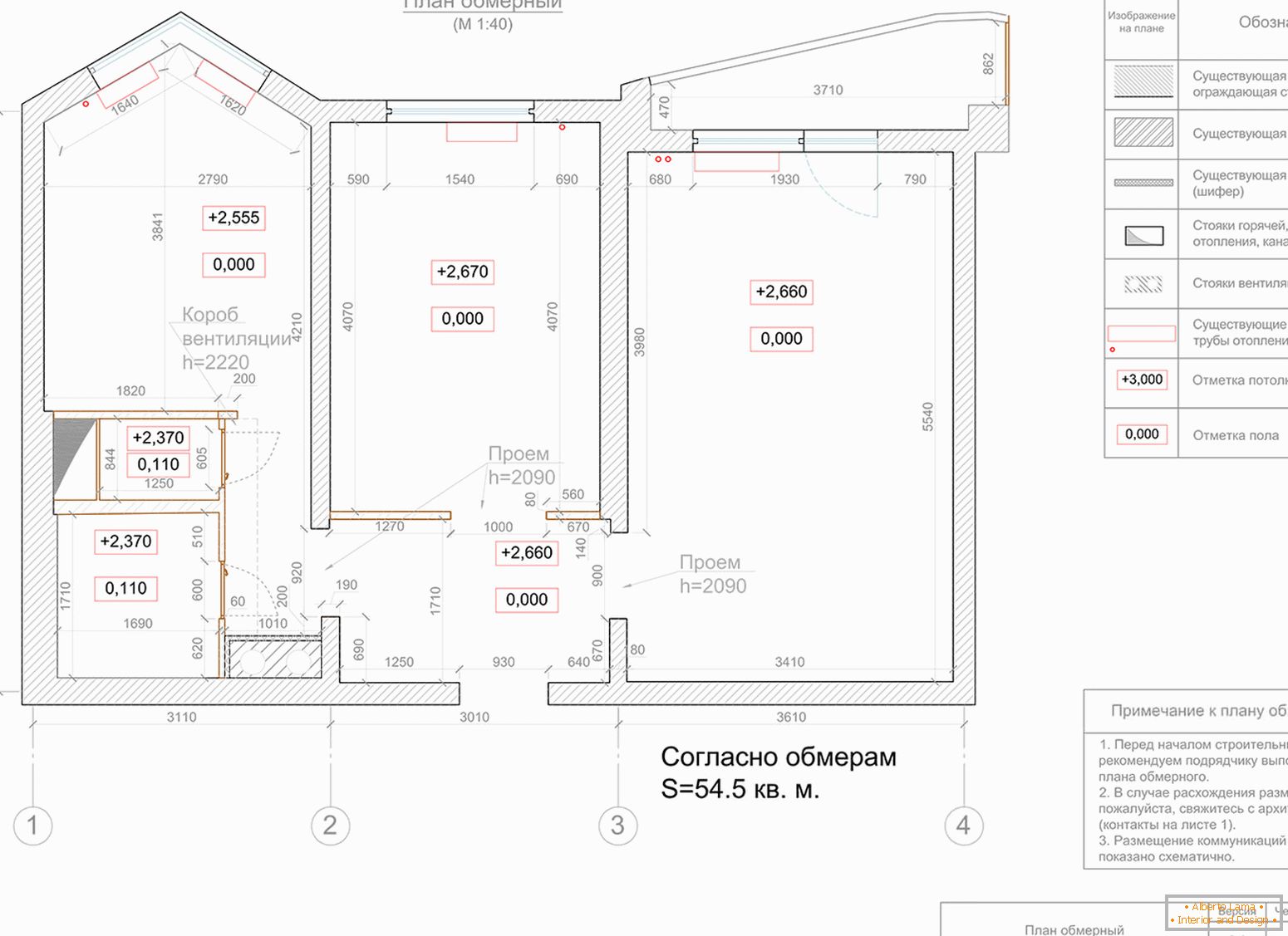 Plano gráfico de un apartamento de dos habitaciones
