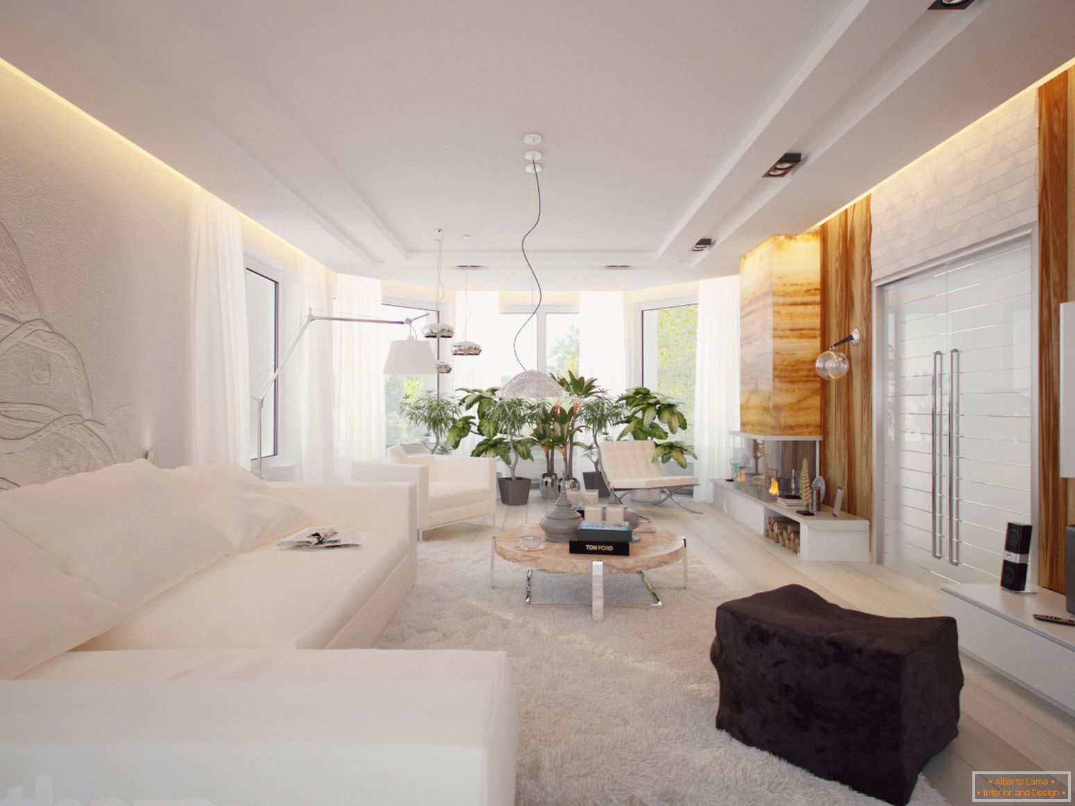 Una habitación espaciosa y luminosa en el estilo minimalista es un excelente ejemplo de mobiliario seleccionado correctamente.