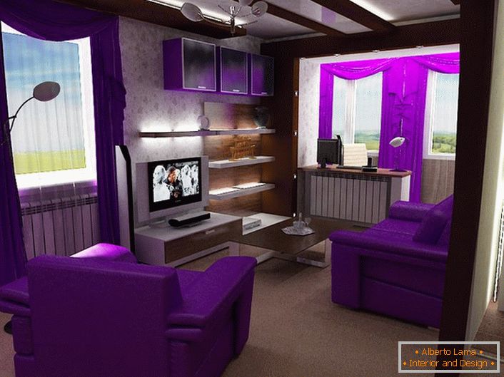 Acentos brillantes de color púrpura jugoso hacen que la sala de estar en el estilo Art Nouveau sea verdaderamente exclusiva.