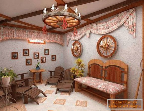 Interior ucraniano - estilo étnico en una casa privada