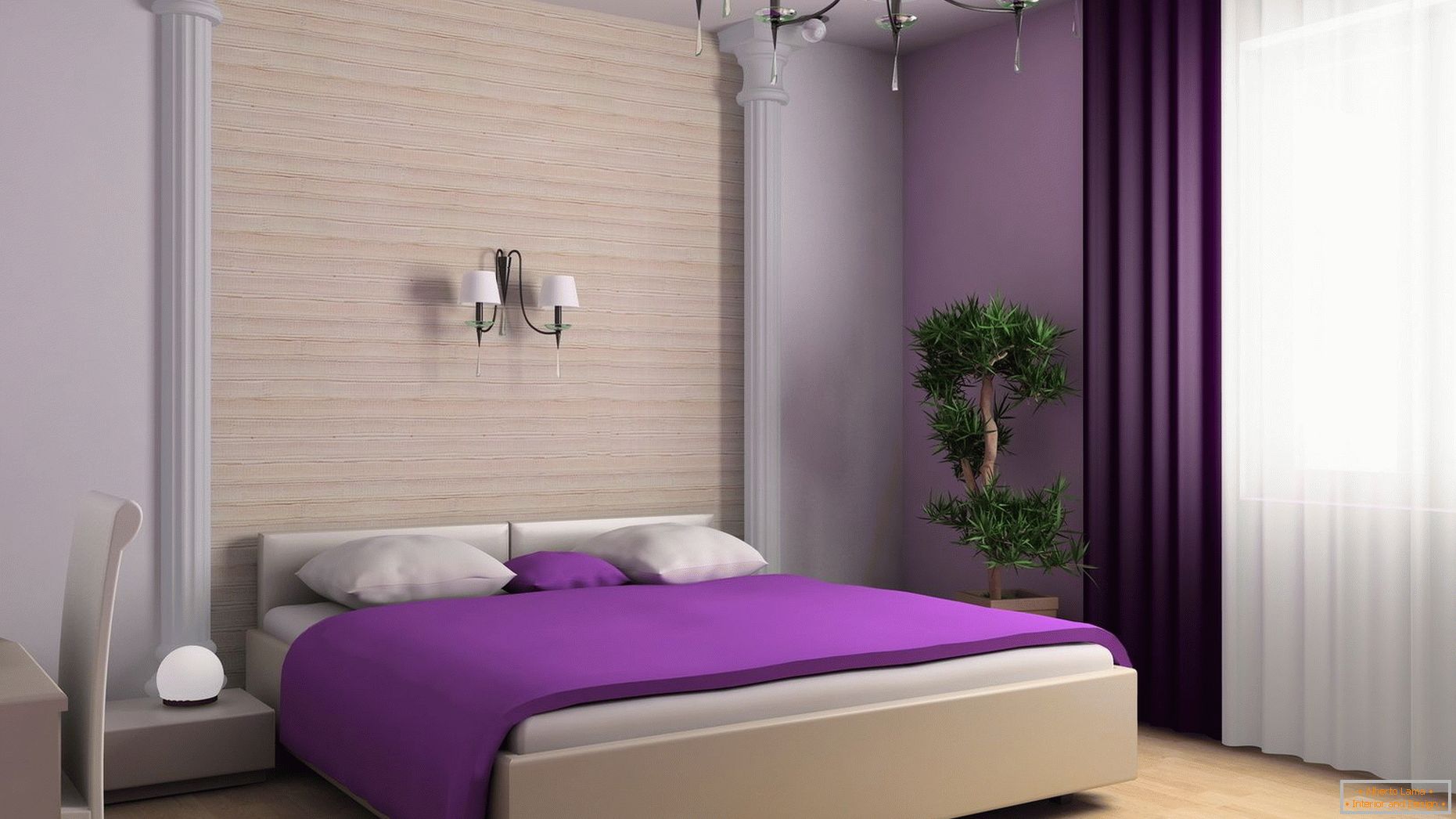 Manta violeta en la cama