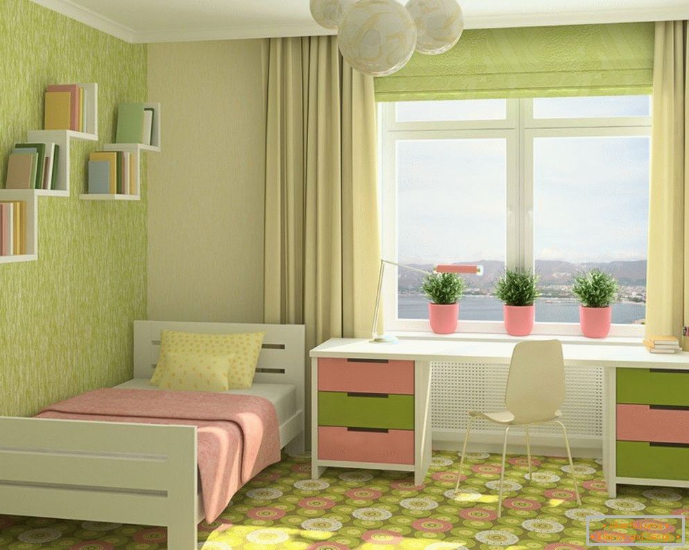 La combinación de rosa y pistacho en la habitación de los niños