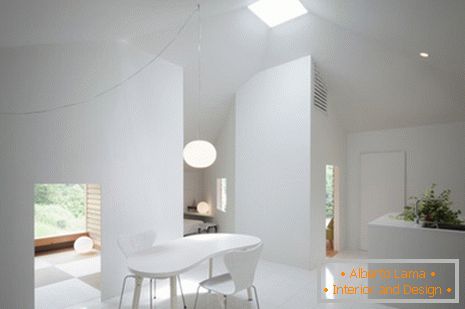 Interior de una pequeña casa privada en color blanco