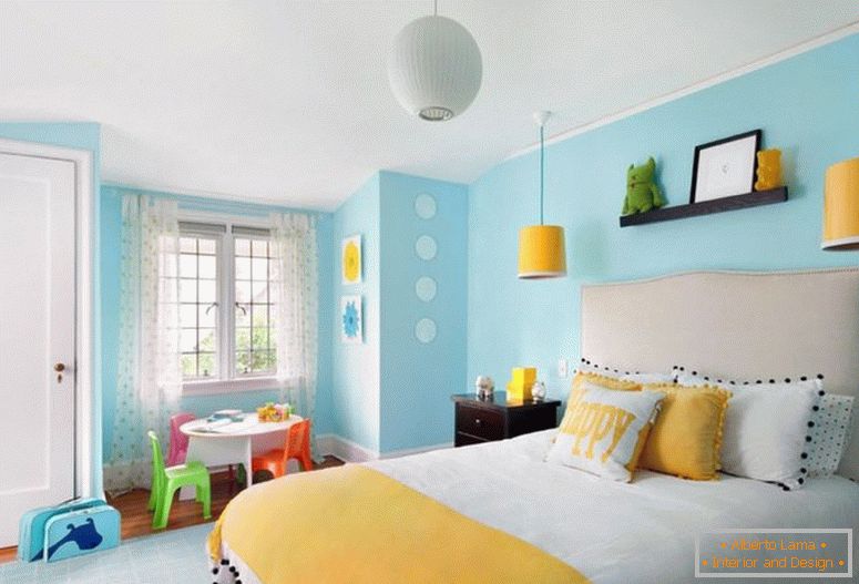 dormitorio en amarillo-azul-fondo