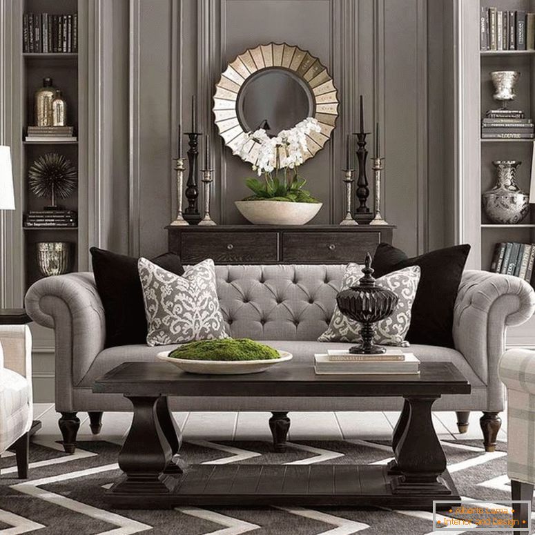 moderno-chesterfield-sofa-en-tradicional-gris-sala de estar-diseñohomeas-com