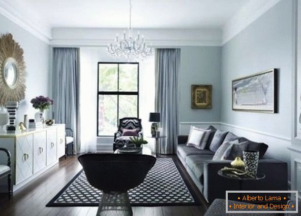 Interior de la sala de estar en tonos grises