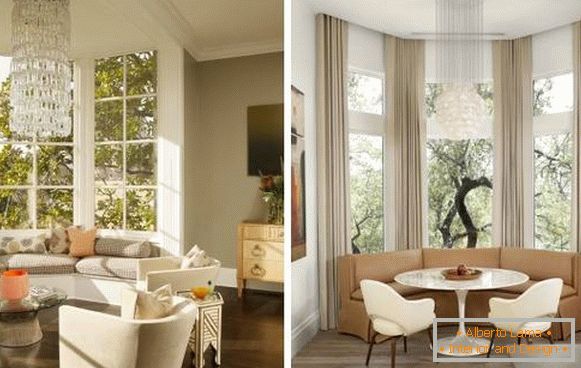 Diseño de la cocina de la sala de estar con un ventanal en el estilo de lujo