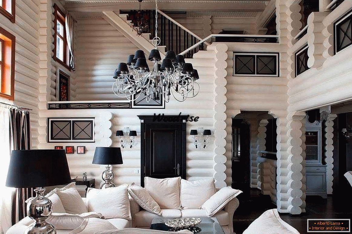 Diseño de sala de estar en blanco y negro