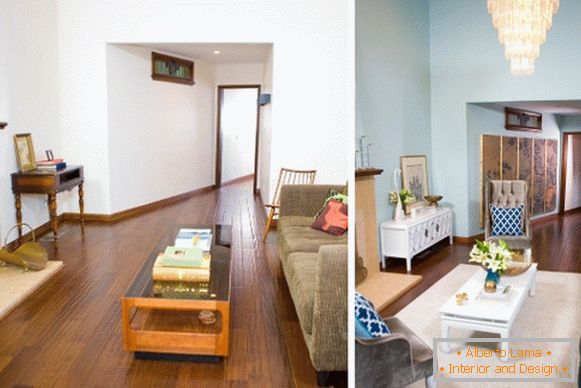 Diseño de interiores de una foto de una casa privada antes y después