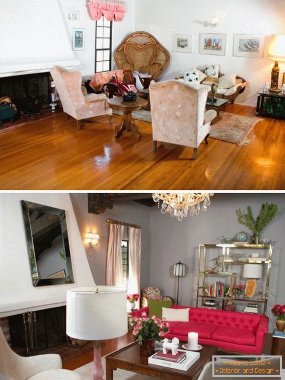 Diseño glamoroso de la sala de estar en una casa privada en gris