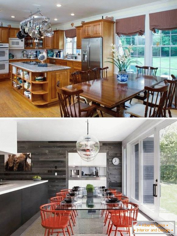 Diseño de cocina en una casa privada antes y después de las fotos