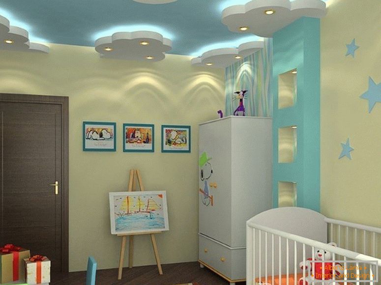 Luz de fondo en las paredes y el techo del cuarto de niños