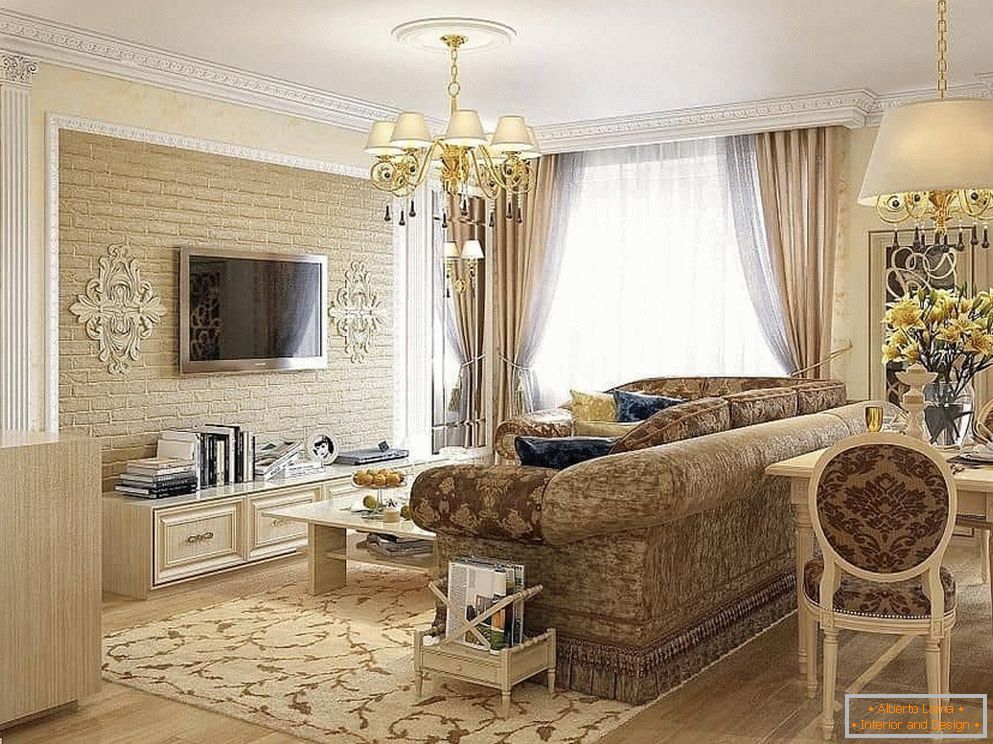 La elección de colores en el diseño de la sala de estar en un estilo clásico
