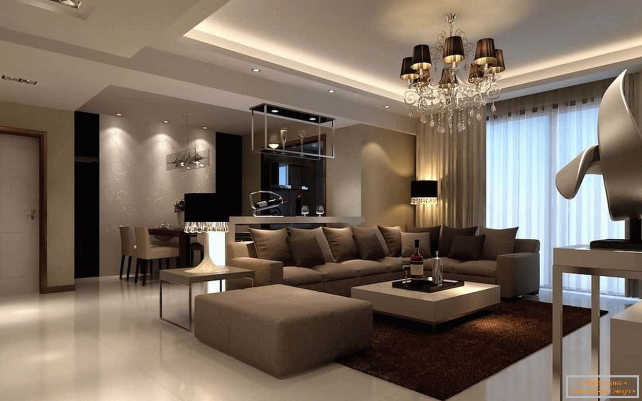 Diseño moderno de la sala de estar en un estilo clásico