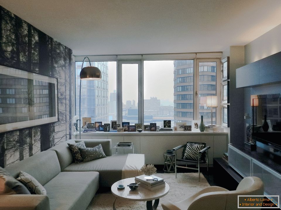 Sala de estar, apartamento de soltero en Manhattan