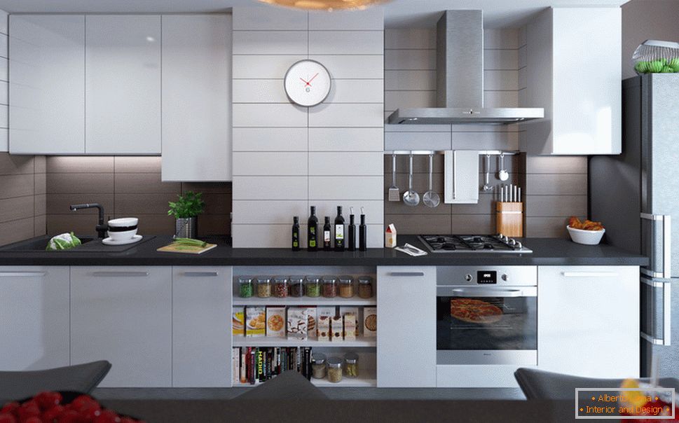 Interior de un pequeño departamento en colores claros - дизайн кухни