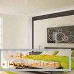 Decoración del dormitorio en colores claros con inserciones de color verde claro